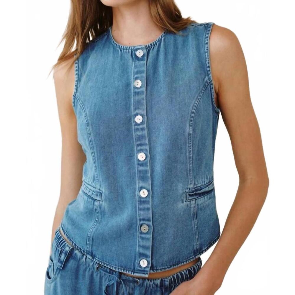 NEW BELLA DAHL high neck fitted vest in medium vintage wash